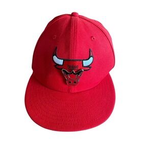 Chicago Bulls NBA Red 59Fifty Cap Size 7.5 Metal Bull Logo Sports Basketball